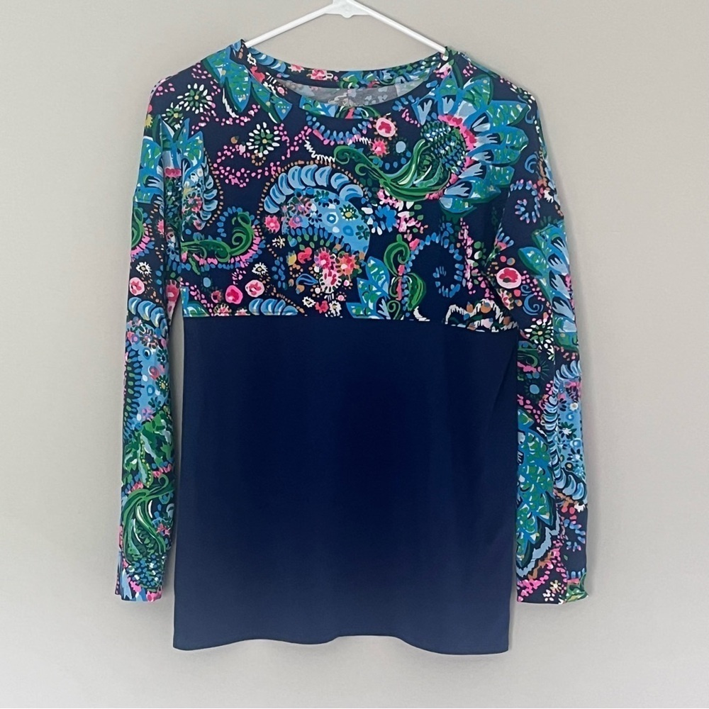 Lilly Pulitzer Finn Top Long Sleeve Multi Take Me To The Sea Size XS